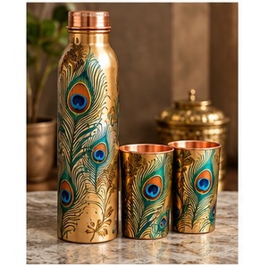 Ensemble de bouteilles d'eau en cuivre multicolores avec motif floral, vaisselle portable pour les voyages - Product Image 4