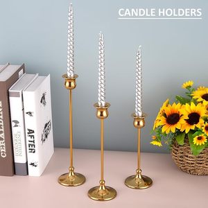 Gold Bow Taper Candle Holders Set of 2 Vintage <b>Cast</b> Iron Heavy Duty Candlestick Holders For Christmas Decoration - Product Image 2