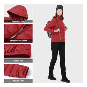 Veste matelassée légère et pliable pour femme avec capuche, fermeture éclair intégrale, manteau d'hiver chaud et isolé, décontracté, pour l'extérieur, par temps froid - Product Image 3