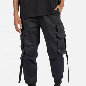 Pantalones Cargo Negros para Hombre, Cintura Elástica, Múltiples Bolsillos, Estilo Workwear, Material de Algodón, Pantalones para Otoño, Ahora Disponibles para la Venta - Product Image 1