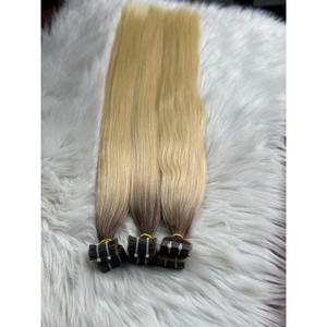 Extensions de cheveux humains blond cendré ombré, lisses, à bandes adhésives, 3 pièces - Product Image 4