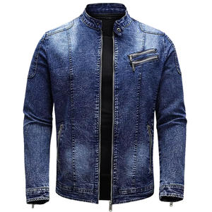 Mens Cotton Denim Jacket Acid Wash <b>Stand</b> Collar Zip Front Casual Regular Fit Fleece Lined Windproof Quick Dry Breathable Warm - Product Image 1