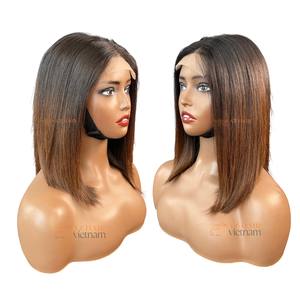Pelucas de Cabello Humano Bob con Capas, Corte Recto, Puntas Marrones, Súper Doble Trama, Pelucas de Encaje Suizo 2x4 2x6, Cabello Vietnamita Virgen - Product Image 4