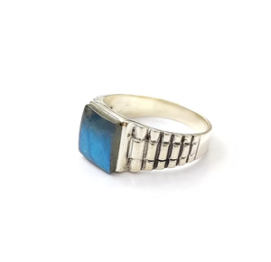 Custom Manufacturer 925 Silver Men's <b>Ring</b> Square Cabochon <b>Labradorite</b> Statement Signet Band Anniversary Gift for Him - Product Image 2