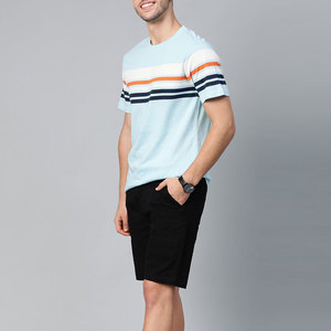 Camiseta de Manga Corta a Rayas Azul Claro para Hombre, Cuello Redondo, Informal, de Punto, Corte Regular, la Camiseta Más Vendida en Línea - Product Image 5