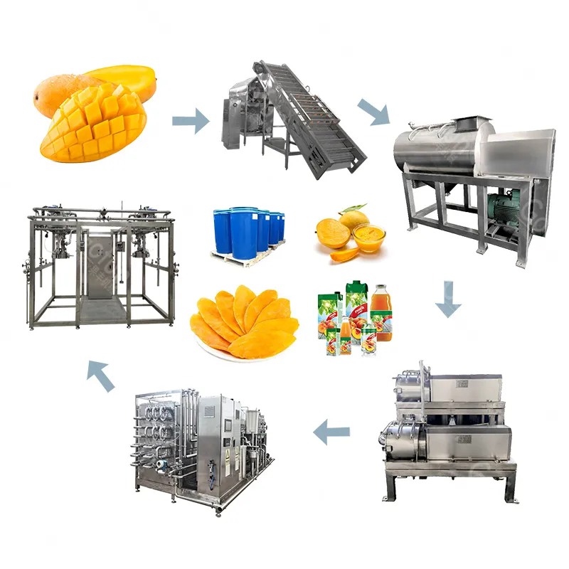Máquinas de processamento e classificação de frutas manga purê linha de processamento de suco de manga