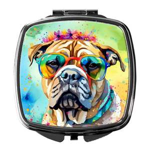 Bullmastiff Hippie Dawg, espejo de maquillaje de mano plegable compacto, espejo de viaje decorativo portátil para mujeres y niñas, regalo de bolsillo - Product Image 1