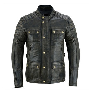 Custom Men's Studded Genuine Leather Motorcycle <b>Jacket</b> Canvas Waterproof Eco-Friendly High Street Style <b>Silver</b> - Product Image 6