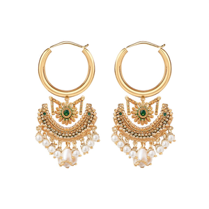 Peacock Design Hoop Stud Drop Earrings for Women-Pearl Bohemian Religious Style - Product Image 1