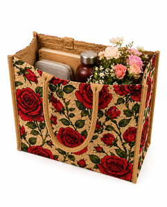 Red <b>Rose</b> Printed Jute Shopping Tote Bag Eco Friendly Reusable Wedding Gift Open <b>Top</b> Laminated Large Capacity Carry - Product Image 5