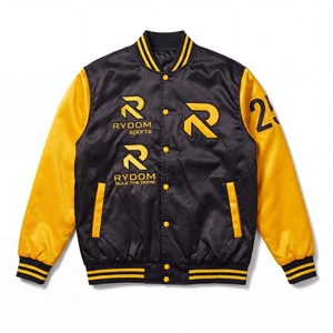 Veste universitaire RYDOM pour homme, noire et jaune, avec logo brodé, style preppy, col rabattu, simple boutonnage, pour l'automne - Product Image 1