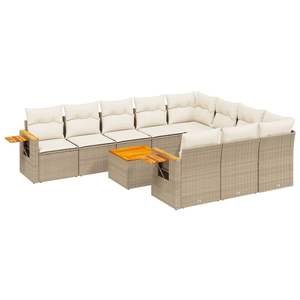 Grand ensemble de canapés de jardin modulaires en rotin PE beige, ensemble de canapés d'extérieur confortables - Product Image 2