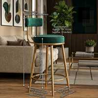 Tabouret de bar de luxe en velours vert émeraude 40 x 40 x 96 cm avec dossier et repose-pieds en métal doré