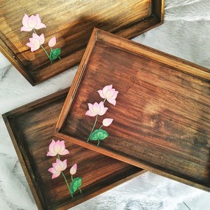 Hand-Painted Wooden Serving Tray | Pichwai Lotus Indian Art <b>Home</b> <b>Decor</b> , <b>Gift</b> for her, <b>Home</b> <b>Decor</b>, Kitchenware - Product Image 5
