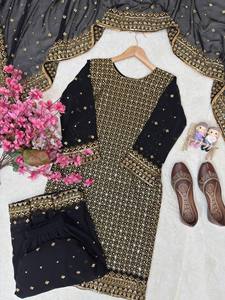Elegant Beautiful Designer Georgette <b>Kurti</b> Palazzo Dupatta Set Ethnic Wear Latest Ethnic Outfit for Women Wedding or Festivewear - Product Image 2