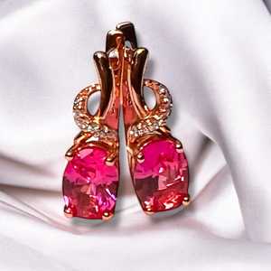 Boucles d'oreilles vintage en saphir rose, argent sterling 925, plaqué or rose 14 carats, vermeil, pierre de naissance de septembre, cadeau pour mariage ou fête - Product Image 6