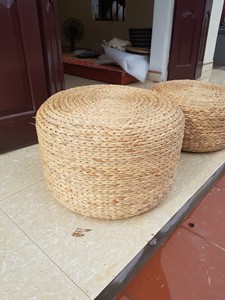 Round Water Hyacinth Ottoman <b>Stool</b> - Braided Fiber Floor <b>Cushion</b> Seat Pouf For Coffee Table Footrest Home Decor - Product Image 6