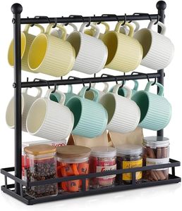 Support à tasses en métal à double niveau avec plateau de rangement pour vaisselle de cuisine, organisateur moderne sur pied, porte-tasses multifonctionnel - Product Image 6