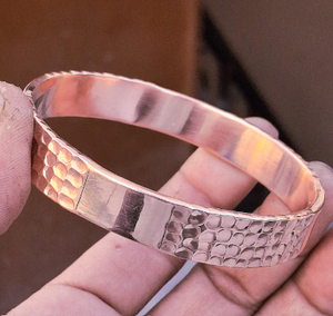 Pure Copper Hammered Textured Bangle Bracelet Hand Forged Dimpled Pattern Solid Copper Smooth Accent Closed Ring - Product Image 1