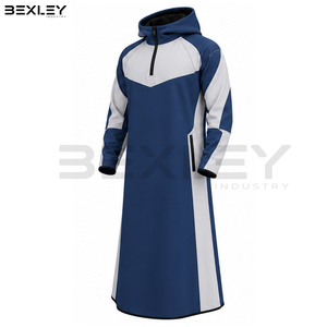 Thobes de couleur bleu-gris, fabrication OEM/ODM, marque privée, avec manches raglan, fermeture éclair frontale, coupe décontractée et design de poche moderne - Product Image 2