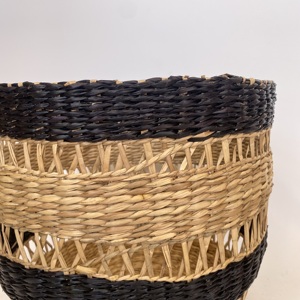 Customized Set of 2 Breathable Woven Seagrass <b>Round</b> Laundry <b>Baskets</b> in Black and Yellow Home Multi-Purpose - Product Image 2