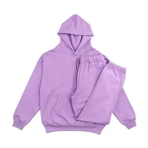Ensemble survêtement deux pièces en molleton de coton mélangé avec logo personnalisé, comprenant un sweat à capuche oversize et un pantalon de jogging, style streetwear, fabrication OEM - Product Image 1