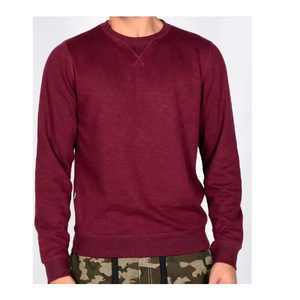 Lightweight <b>Men</b> Plain Crew Neck Sweatshirt Burgundy Maroon Fleece <b>Pullover</b> Blank Long Sleeve Casual Streetwear Top OEM - Product Image 5