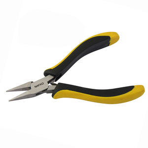 Alicates de punta de cadena ergonómicos premium de 125 mm, acero inoxidable, mordazas lisas, manijas ergonómicas negras y amarillas con resorte, para crimpado, circlips y pesca - Product Image 1
