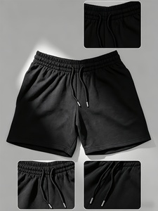 Pantalones Cortos de Forro Polar para Hombre, Cintura Elástica con Cordón, Estilo Deportivo Informal, para Entrenamiento, Ejercicio, con Bolsillos, Cómodos, de Longitud Media - Product Image 1