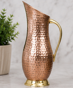 Carafe en cuivre martelé avec poignée en laiton, style vintage, grande capacité, pour la salle à manger, artisanale, Tamra Jal - Product Image 5