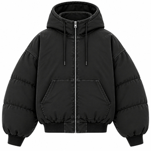 Men's Casual Sports Zipper Hoodie Coat Solid Color Slim Fit Puffer <b>Jacket</b> Eco-Friendly Breathable Winter Sportswear Cotton Lined - Product Image 1