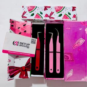Pince à épiler pour extensions de cils en acier inoxydable de haute qualité, 90 degrés/courbe, rose, rouge, noir, avec découpe étoile, logo personnalisé, instrument de beauté - Product Image 3