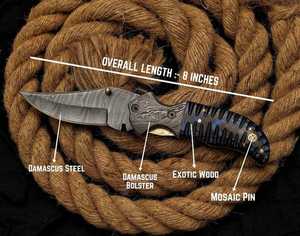 Cuchillo de Bolsillo de Acero de Damasco Hecho a Mano con Mosaico de Madera Exótica y Empuñadura - Servicio OEM Disponible - Product Image 4