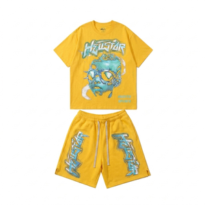 Ensemble respirant pour homme avec imprimé graphique, t-shirt et short en coton épais, streetwear de haute qualité, décontracté, été, deux pièces - Product Image 6