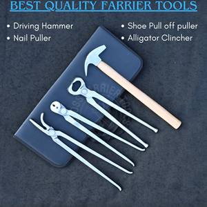 Kit d'outils professionnels pour fermeur de chevaux : Pince à crins, Extracteur de clous, Extracteur de sabots, Marteau de fermeur à manche en bois, en mallette - Product Image 2