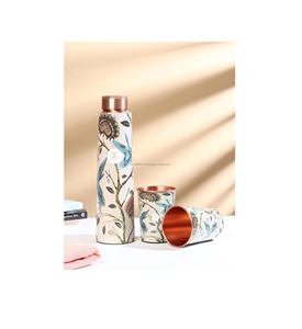 Elegante botella de agua de cobre con diseño impreso en esmalte, trabajo floral para ocasiones de regalo, fiestas, bodas, festivales - Product Image 2