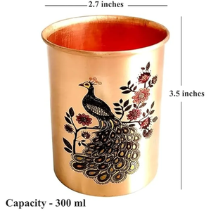 Gobelet décoratif en cuivre avec motif floral de paon, tasse à eau traditionnelle pour la maison, les repas, les cadeaux et les occasions festives - Product Image 3