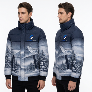 Chaqueta de Invierno para Hombre, Estampado de Montaña Nevada, Cuello Alto, Cierre de Cremallera, Resistente al Viento, Informal, Material Grueso de Poliéster - Product Image 2