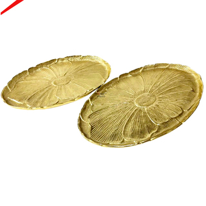 Bandeja de Servir de Aluminio, Bandeja para Servir Ensaladas de Frutas, Chapada en Oro, con Relieve, Diseño Artesanal, Vajilla Metálica, Plato de Servir - Product Image 2