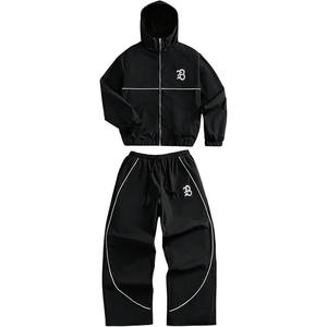 Ensemble de survêtement unisexe léger en nylon avec bandes réfléchissantes, fermeture éclair intégrale, style sportif, pour l'automne, coupe classique, taille adulte - Product Image 3