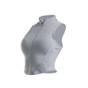 Women's Custom Logo Sleeveless Zip Crop Top Breathable Quick Dry Athletic <b>Yoga</b> <b>Jacket</b> Workout Stand Collar Fitness Sports Tank - Product Image 2