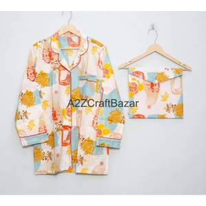 Women's Elegant Floral Printed Cotton <b>Pyjama</b> Set with Long Sleeves and Plus Size <b>for</b> <b>Summer</b>/Winter Wear - Product Image 2