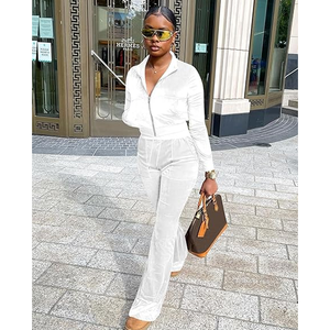 Pakistan Supplier Hot Sale O-Neck Two Piece Plain Velvet Tracksuit for Women - Product Image 4