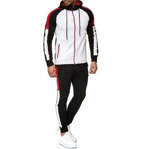 Men Sporty Tracksuit Set Color Blocking Hooded Zipper Full Sleeve Running Jogging Suit Zipper Coat and Pants - Product Image 2