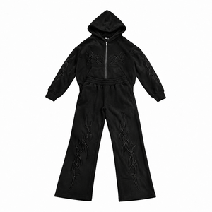 Custom Street Fashion Sweatsuit <b>Lightweight</b> Polyester Breathable Vintage <b>Hoodie</b> Jogger Set Embroidered Logo Unisex OEM ODM Bulk - Product Image 3