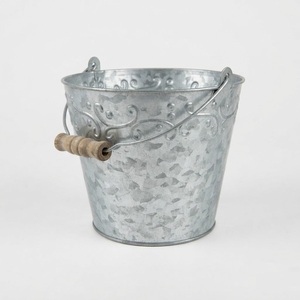 Wholesale Custom Logo Silver Iron <b>Tin</b> Tub Farmhouse Garden Plant Flower Pots Metal Pail <b>Bucket</b> with Wooden Handle - Product Image 4