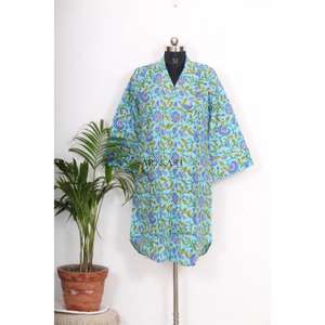เสื้อคลุมกิโมโนสไตล์โบฮีเมียนสำหรับผู้หญิงอินเดีย ความยาวปานกลาง ผ้าฝ้ายอย่างดี ใช้เป็นชุดนอนได้ มีสายผูกตกแต่งกระดุม ดีไซน์หวานๆ ทรงหลวม - Product Image 3