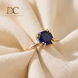 แหวนเพชรพลอยไพลินสีน้ำเงินรอยัล 14KT ทองคำแท้ ประดับเพชรเม็ดเดี่ยว สำหรับงานหมั้นและงานแต่งงาน - Product Image 5