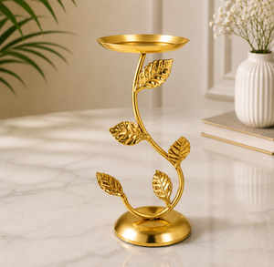 Porte-bougie de luxe en métal avec finition dorée et motif feuille – Décoration de table pour mariage, fêtes et dîners – Support à bougie de haute qualité - Product Image 2
