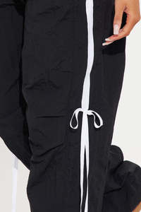 Womens Wide Leg Nylon Track Pants Side Stripe <b>Drawstring</b> Bow Detail Casual Streetwear Men's Pants & <b>Trousers</b> - Product Image 2